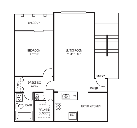 One Bedroom Floor Plan at Rivercrest Apartments in Melbourne FL